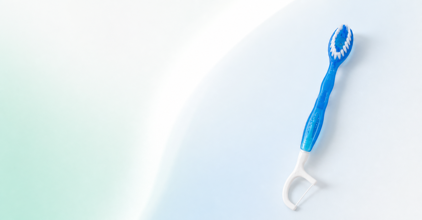 Fresh2Go 5-in-1 reistandenborstel op mint-blauw gradient